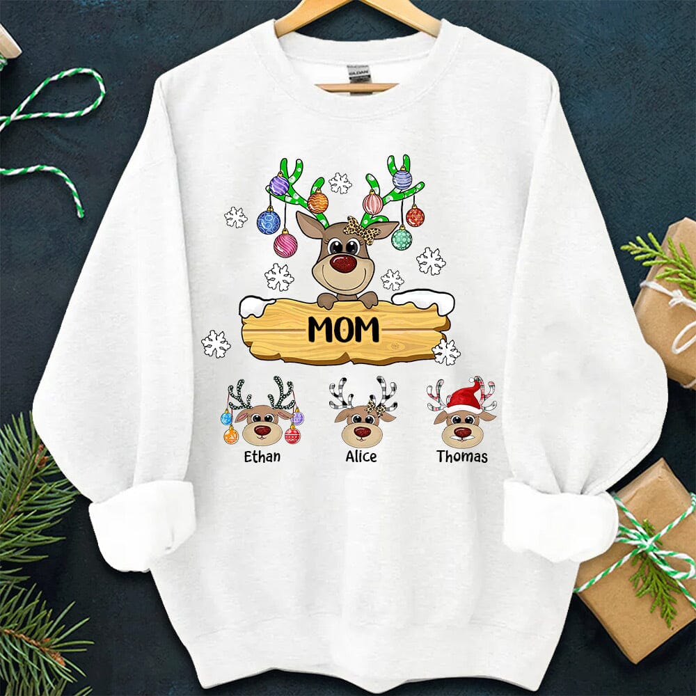 Grandma With Cute Little Reindeer Kids Christmas Personalized White Sweatshirt VTX03NOV23NY2 2d sweatshirt HumanCustom - Unique Personalized Gifts Made Just for You 