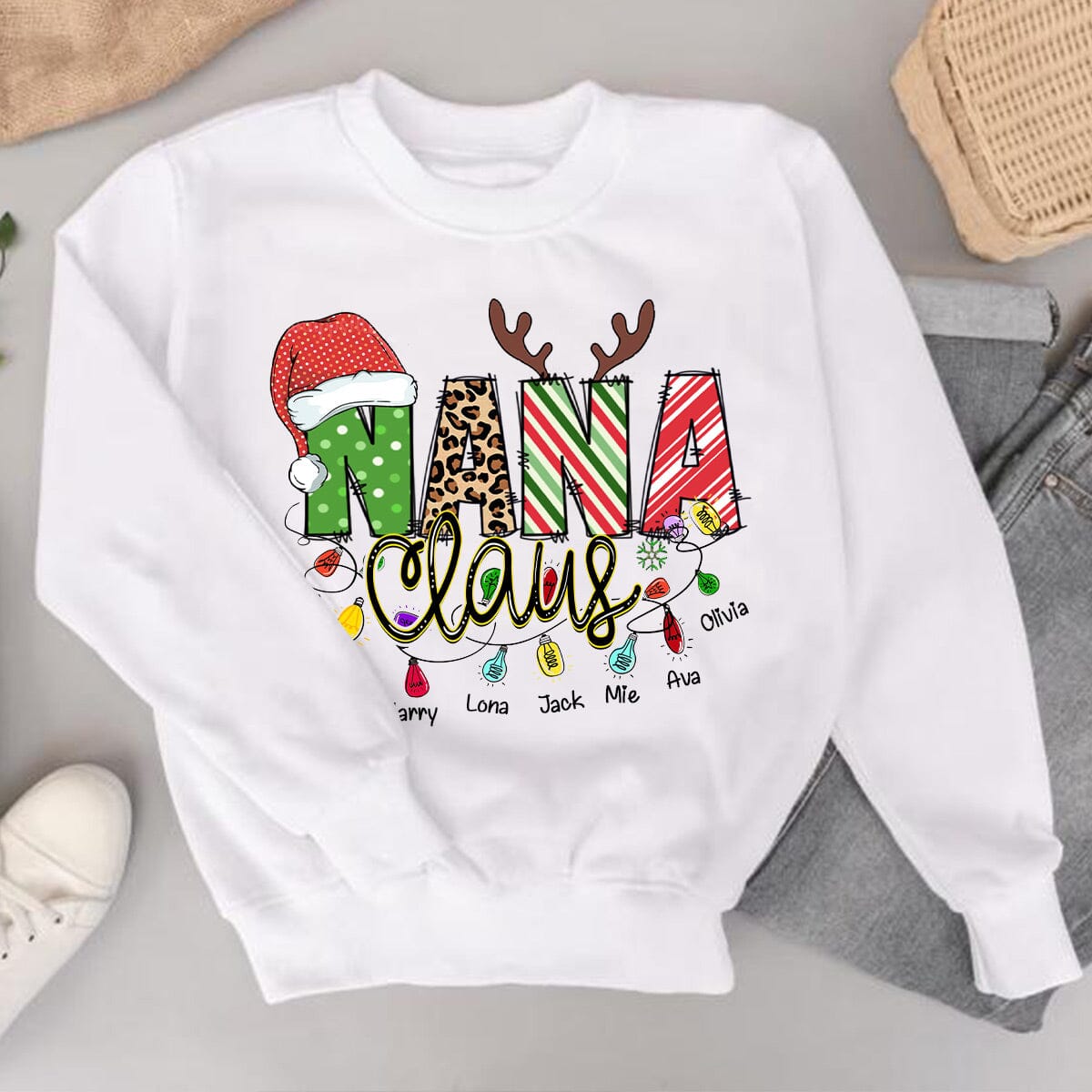 Personalized Christmas Sweat Shirt For Grandma/Mom - Customize Kids - NTD02OCT23VA1 White T-shirt and Hoodie HumanCustom - Unique Personalized Gifts Made Just for You 