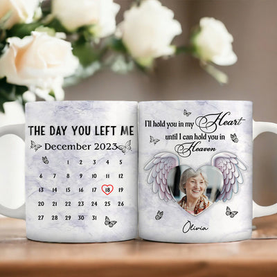 Memorial Calendar Upload Image Heart Wings, The Day You Left Me Personalized 3D Inflated Effect Mug LPL02MAY24NY1