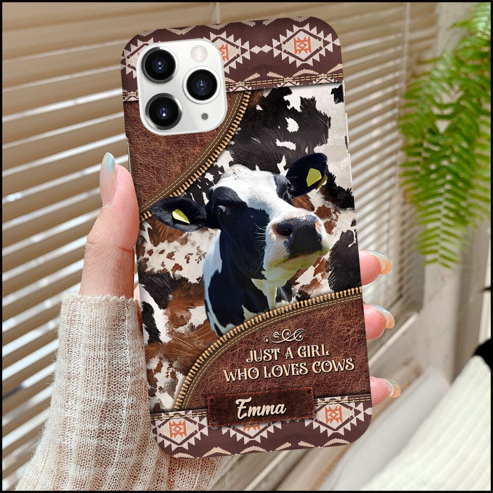 Love Cow Breeds Cattle Farm, Just A Girl Who Love Cows SouthWestern Leather Texture Personalized Phone Case LPL18DEC23NY1 Silicone Phone Case HumanCustom - Unique Personalized Gifts Made Just for You 