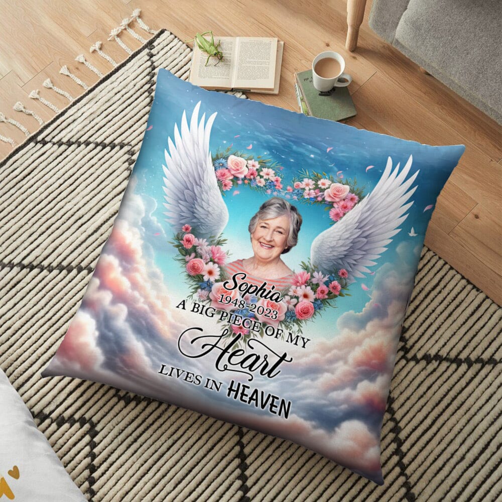 Custom Personalized Angel Wings Memorial Photo Pillow - Memorial Gift Idea for Family - A Big Piece Of My Heart Lives In Heaven - NTD13DEC23NY2 Pillow HumanCustom - Unique Personalized Gifts Made Just for You 