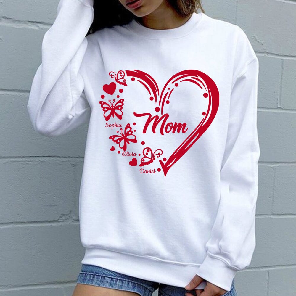 Sweet Valentine Nana Mom Heart Butterfly Kids Personalized Sweatshirt LPL18DEC23NY2 White Sweatshirt HumanCustom - Unique Personalized Gifts Made Just for You 