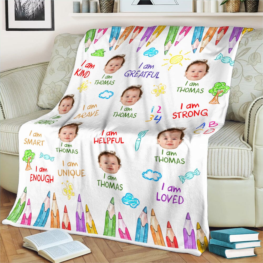 Kid Affirmations I Am Kind Smart Loved - Personalized Custom Photo Upload Blanket - NTD18DEC23NY1 Fleece Blanket HumanCustom - Unique Personalized Gifts Made Just for You 