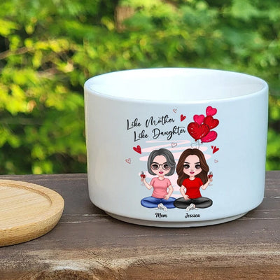 Red Hearts Like Mother Like Daughters Doll Mom And Daughters Sitting Gift For Mom Daughters Personalized Plant Pot NVL01APR23NY2 Ceramic Plant Pot Humancustom - Unique Personalized Gifts