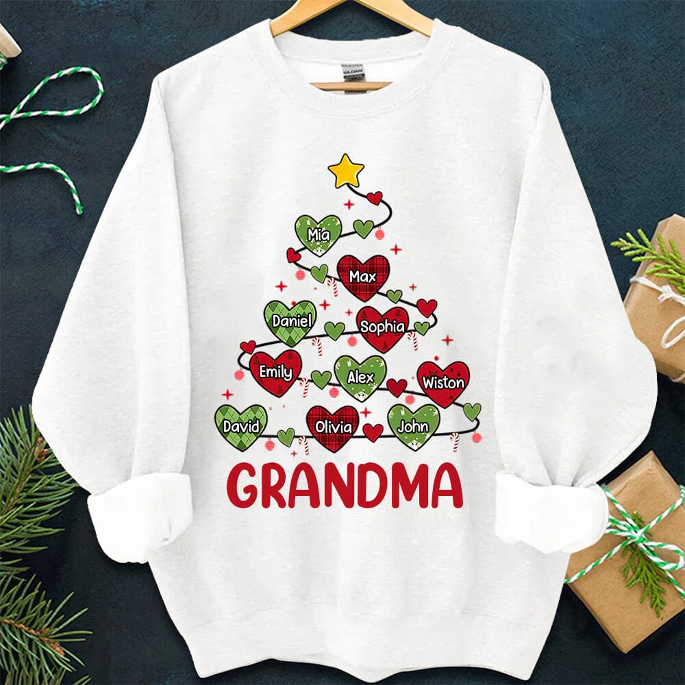 Christmas Sweet Heart Nana Mom Kid Tree Personalized Sweatshirt NVL19OCT23NY1 White Sweatshirt HumanCustom - Unique Personalized Gifts Made Just for You Sweatshirt White S