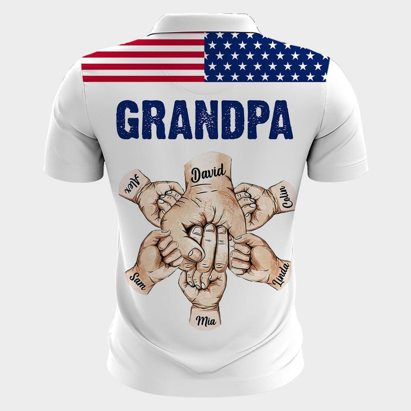 Grandpa Daddy Kids Hands To Hands, Gift For Father's Day Personalized Polo Shirt