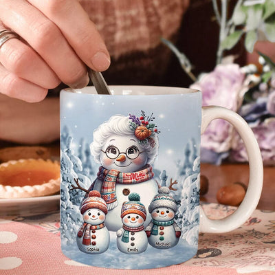 Snowman Grandma With Adorable Grandkids - Personalized Mug - NTD08NOV23NY1 White Mug Edge HumanCustom - Unique Personalized Gifts Made Just for You