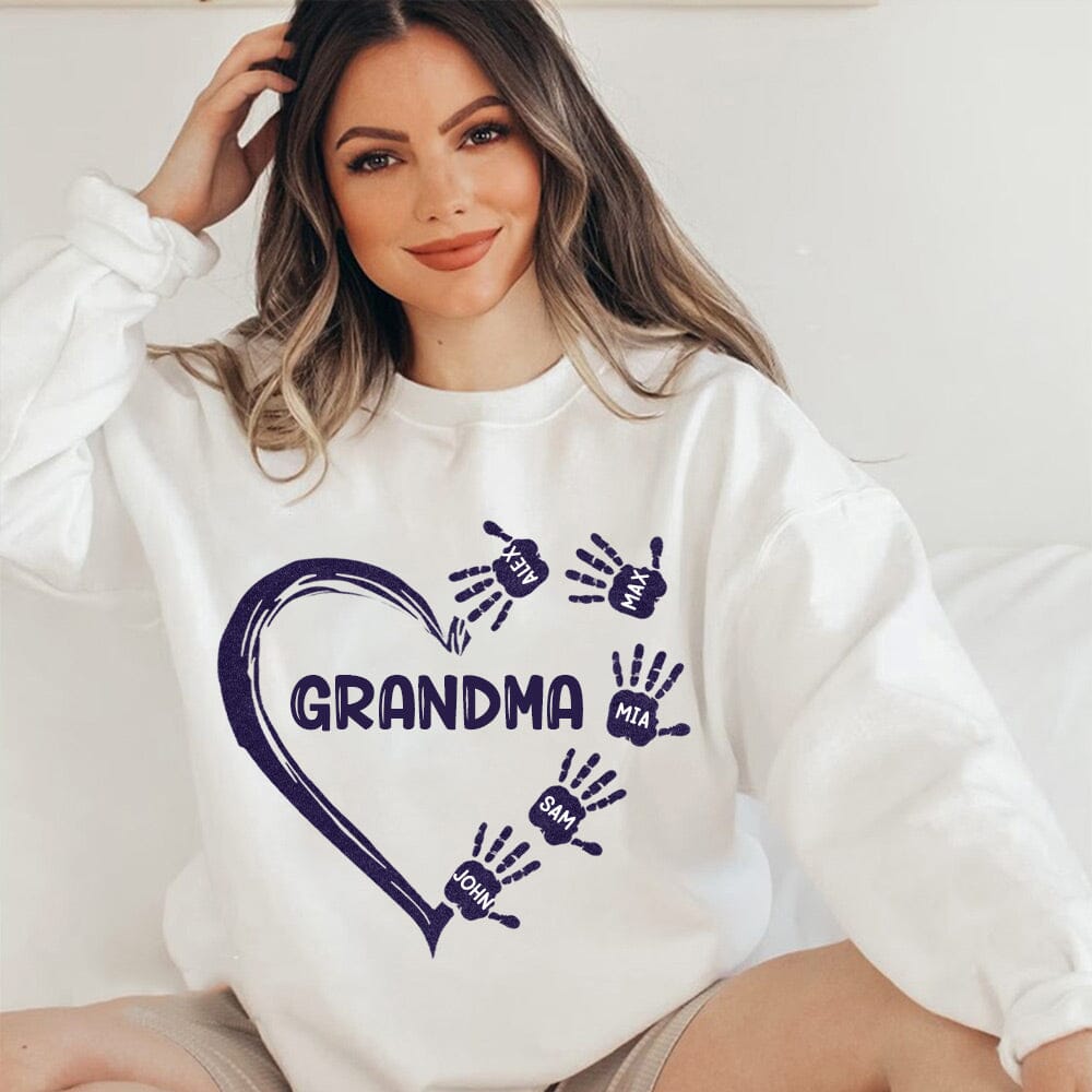 Grandma Mom Heart Kids' Handprints Custom Names Personalized Sweatshirt NVL23OCT23NY2 White T-shirt and Hoodie HumanCustom - Unique Personalized Gifts Made Just for You 