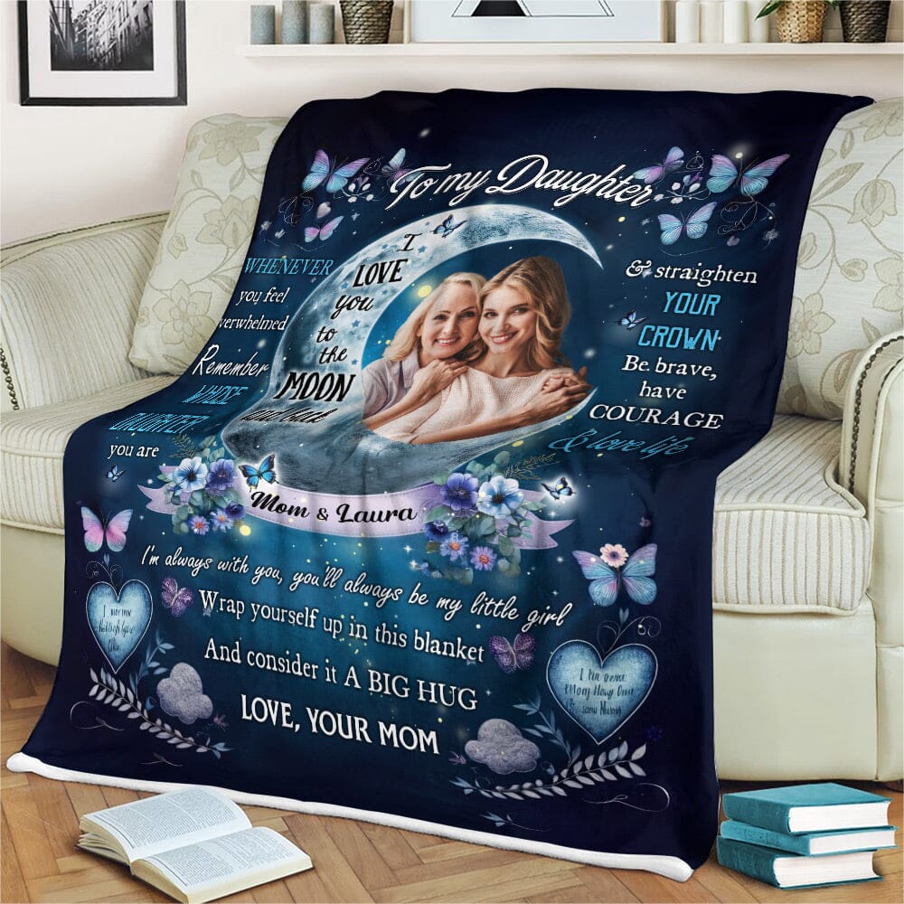 Love You To The Moon And Back Upload Photo Blanket Gift For Daughters VTX15DEC23NY2 Fleece Blanket HumanCustom - Unique Personalized Gifts Made Just for You 