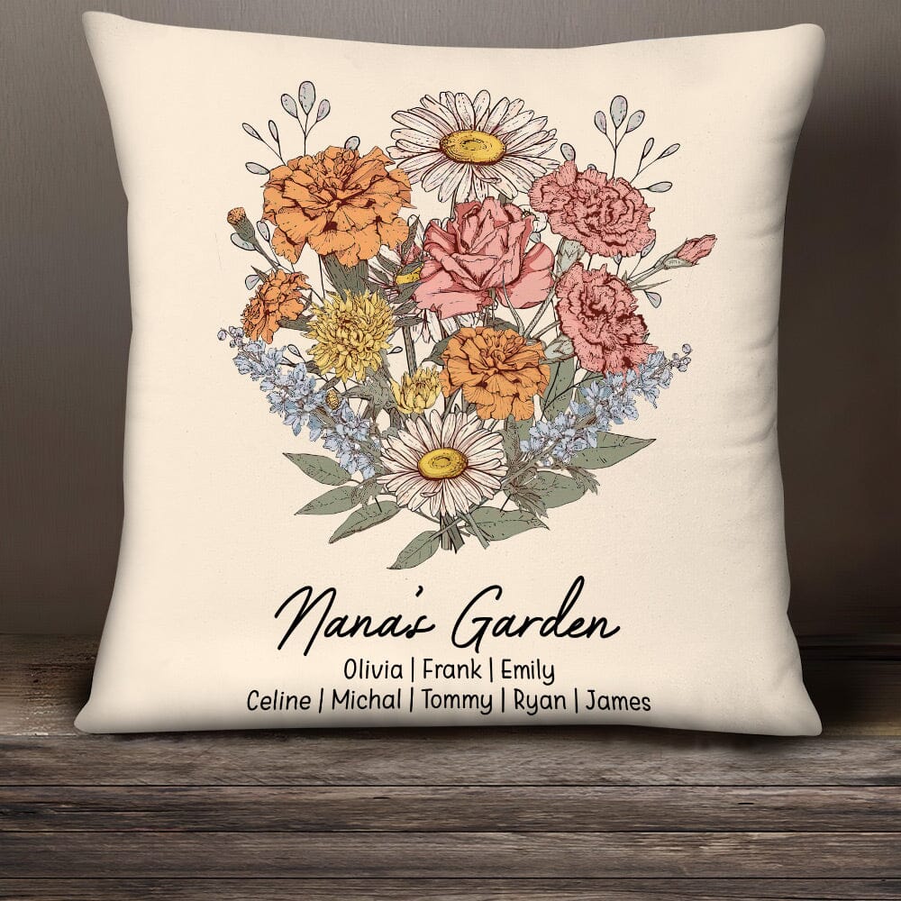 Birth Flower Family Bouquet Names Personalized Pillow NVL04DEC23NY3 Pillow HumanCustom - Unique Personalized Gifts Made Just for You 