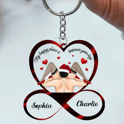My Happy Place Is Between Your Legs Personalized Couple Keychain NVL28AUG23NY4