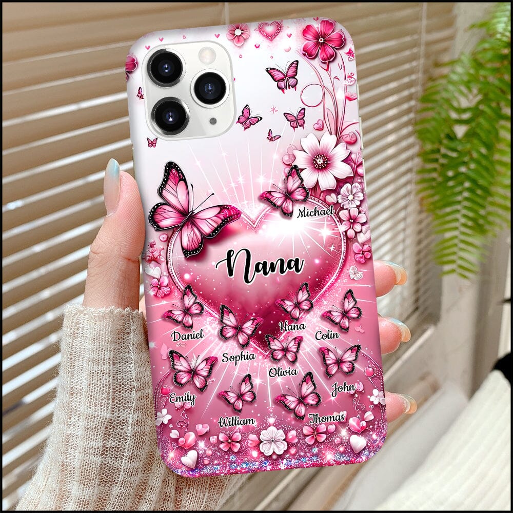 Sparkling Pink Butterflies And Flowers Personalized Silicone Phone Case For Grandma Mom VTX08DEC23NY2 Silicone Phone Case HumanCustom - Unique Personalized Gifts Made Just for You 