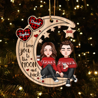 Christmas Doll Couple On Moon Personalized Ornament NVL07SEP23NY6