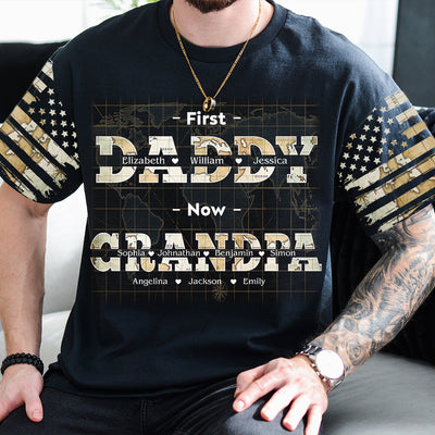 Vintage Map First Dad Now Papa Stars And Stripes - Gift For Father, Grandpa, Grandfather - Personalized 3D T-shirt NVL25APR24NY2