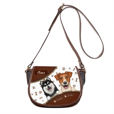 Personalized Cute Puppy Pet Dog Lovers Pawprint Leather Zipper Texture Tambourin Bag LPL06APR24NY1