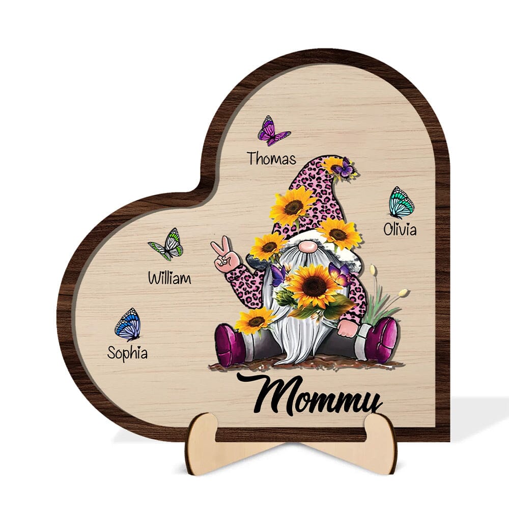 Sunflower Gnome Butterflies Grandma With Grandkids Personalized 2 Layers Wooden Plaque NVL21DEC23NY1 Wood Plaque HumanCustom - Unique Personalized Gifts Made Just for You 