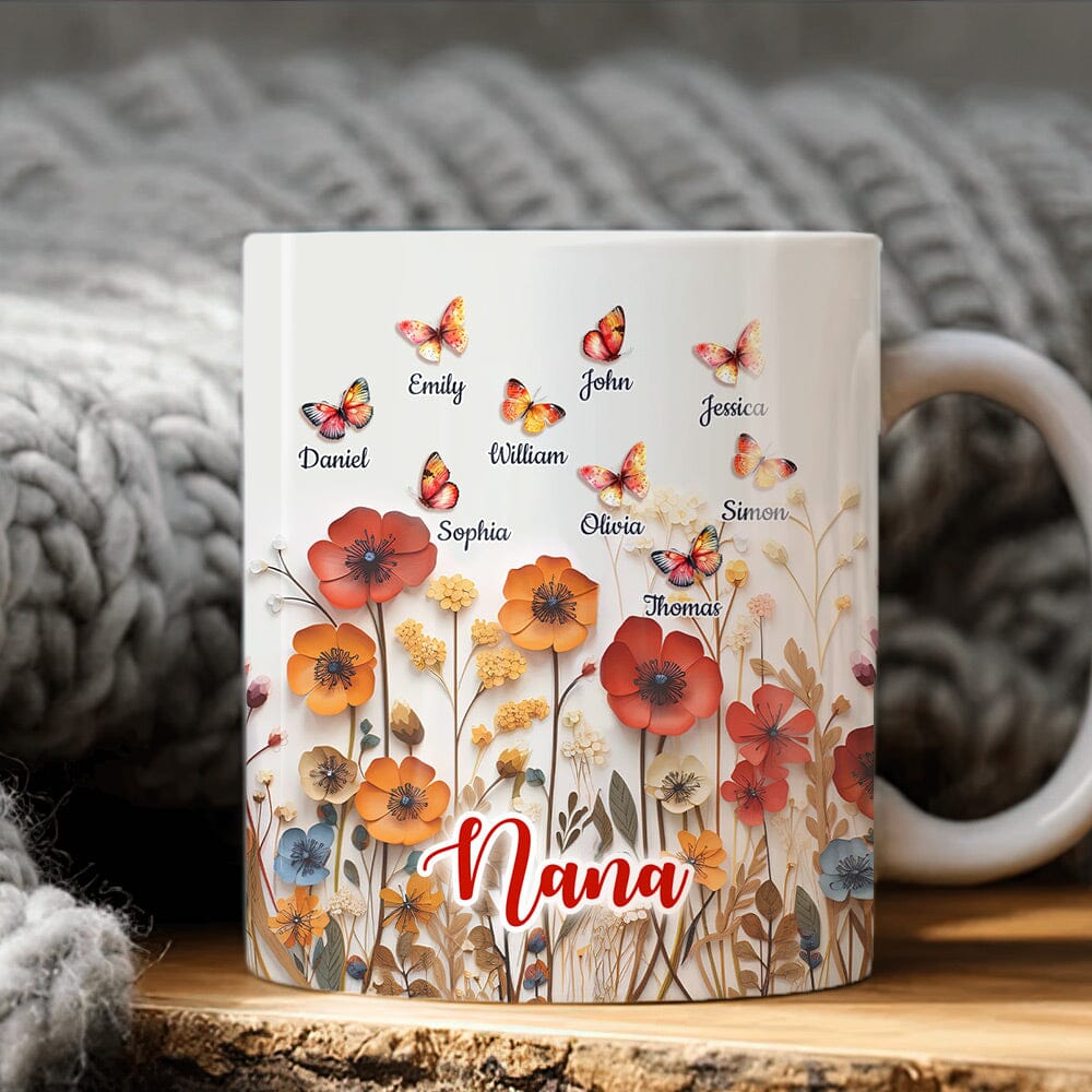 Boho Wildflowers With Butterflies Personalized Mug Gift For Grandma Mom VTX11DEC23NY1 White Mug HumanCustom - Unique Personalized Gifts Made Just for You 