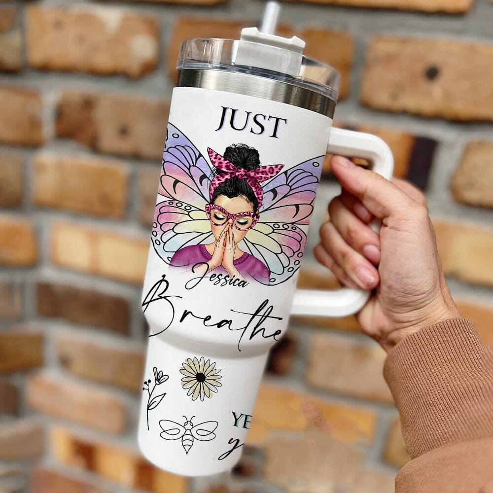 Messy Bun Positive Affirmation Personalized 40Oz Tumbler Gift For Mom Daughter Sister VTX07DEC23NY1 Tumbler With Straw HumanCustom - Unique Personalized Gifts Made Just for You 