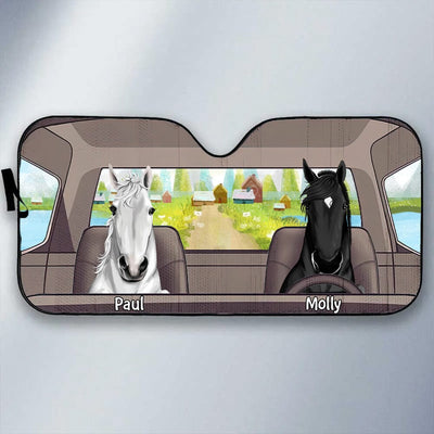 Peeking Horses Driving Car Personalized Auto Sunshade NVL06JUL23NY1