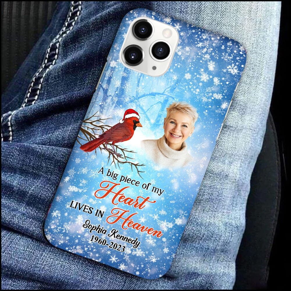 Memorial Upload Photo Cardinal Snowy Background, A Big Piece Of My Heart Lives In Heaven Personalized Phone Case LPL17OCT23NY2 Silicone Phone Case HumanCustom - Unique Personalized Gifts Made Just for You 