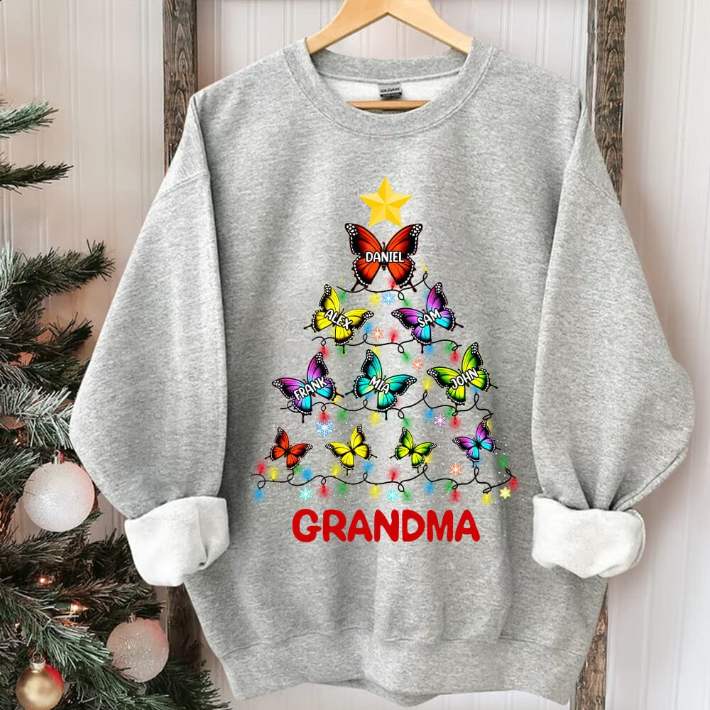 Personalized Christmas butterfly tree - Custom Family Grandma Nickname Sweatshirt HTN31OCT23NY1 White T-shirt and Hoodie HumanCustom - Unique Personalized Gifts Made Just for You 