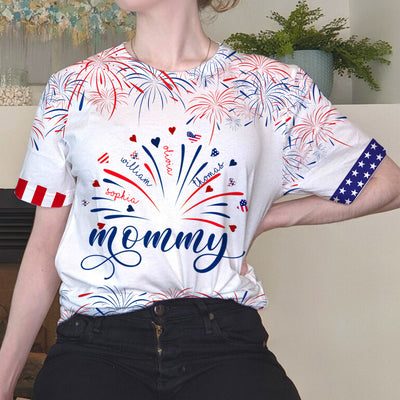 Firework America Flag Grandma And Kids Personalized 3D T-shirt NVL23APR24NY1