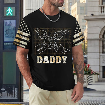 Vintage Map Papa Title Hand To Hand - Gift For Dad, Father, Grandpa, Granddad Personalized 3D T-shirt NVL25APR24NY1