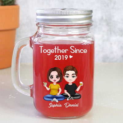 Doll Couple Sitting Together Since Personalized Drinking Jar NVL15JUN23NY3 Drinking Jar Humancustom - Unique Personalized Gifts