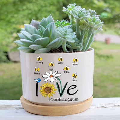 Personalized Grandma's Garden Sunflower With Honey Grandkids Ceramic Plant Pot NTN31MAR23NY1 Ceramic Plant Pot Humancustom - Unique Personalized Gifts