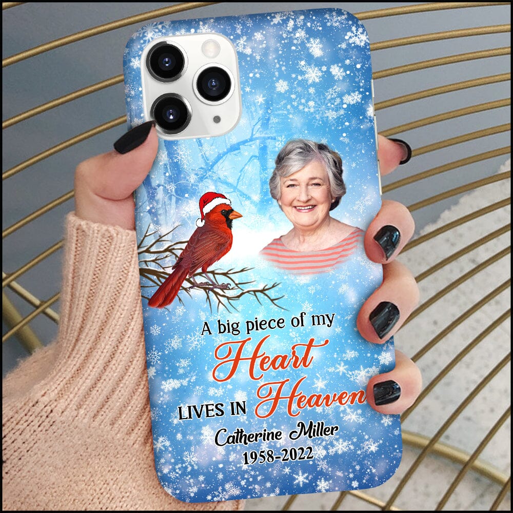 Memorial Upload Photo Cardinal Snowy Background, A Big Piece Of My Heart Lives In Heaven Personalized Phone Case LPL17OCT23NY2 Silicone Phone Case HumanCustom - Unique Personalized Gifts Made Just for You 