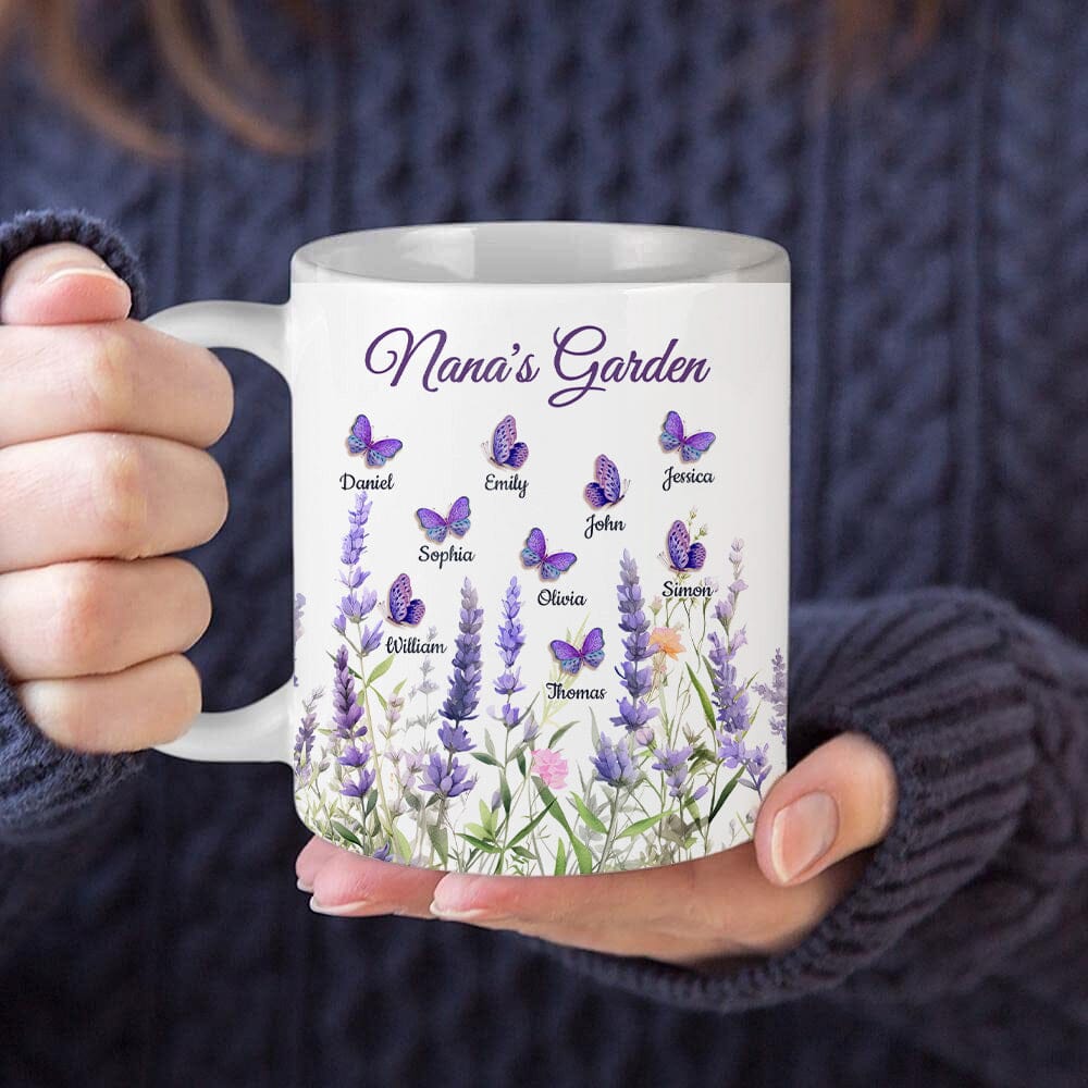 Lavender Flowers With Butterflies Grandma's Garden Personalized Mug VTX13DEC23NY2 White Mug HumanCustom - Unique Personalized Gifts Made Just for You 