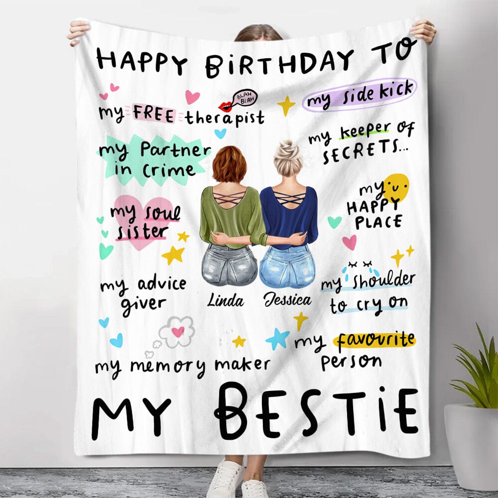 Personalized Happy Birthday To My Besties Fleece Blanket VTX12DEC23NY1 Fleece Blanket HumanCustom - Unique Personalized Gifts Made Just for You Small (30x40in) 