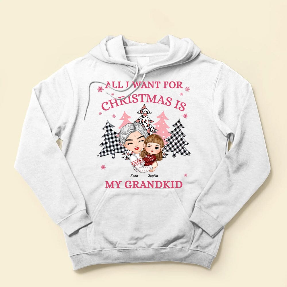 All I Want For Christmas Is My Grandkids Pink Color Personalized T-shirt And Hoodie VTX02NOV23NY1 White T-shirt and Hoodie HumanCustom - Unique Personalized Gifts Made Just for You 