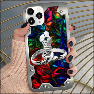 Customized Couple Rings Husband Wife Valentine Day Wedding Gift Hologram Metal Background Glass Phone case HLD28MAR23NY1 Glass Phone Case Humancustom - Unique Personalized Gifts