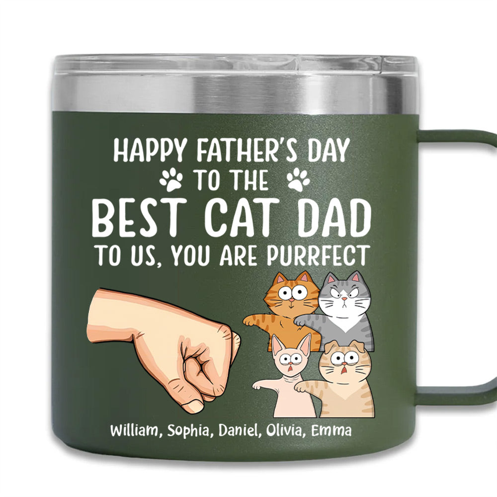 Happy Father's Day To The Best Cat Dad Fist Bump Funny Cute Cats - Personalized 14oz Stainless Steel Tumbler NVL30MAY24NY1