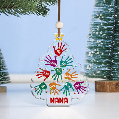 Colorful Nana Mom Kid Handprint Christmas Tree Personalized Ornament LPL17OCT23NY1 Acrylic Ornament HumanCustom - Unique Personalized Gifts Made Just for You