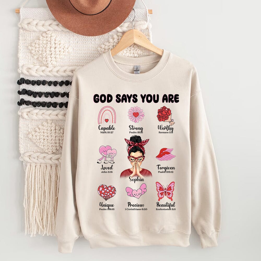 Pinky Vibe Praying Woman God Says You Are Personalized Sweatshirt LPL16DEC23NY1 2d sweatshirt HumanCustom - Unique Personalized Gifts Made Just for You 