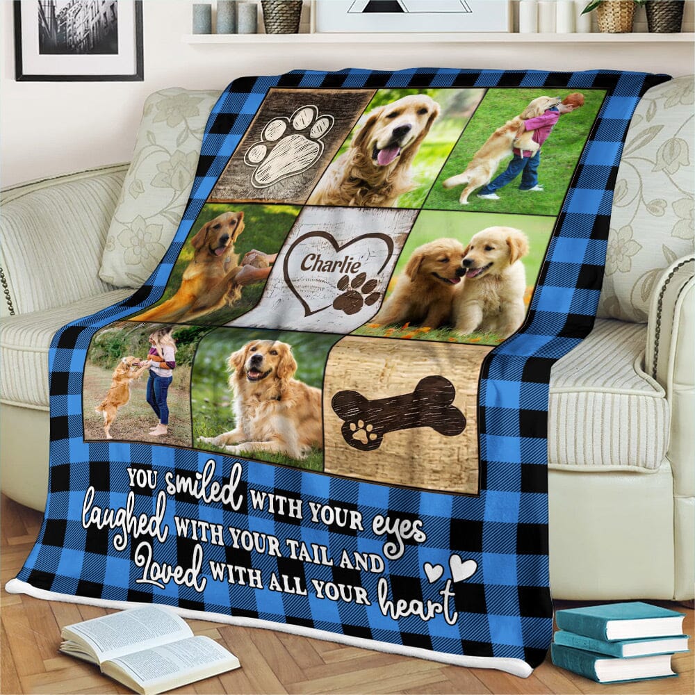 Personalized Memorial Custom Photo Puppy Pet Dog Loss Gift You Smiled With Your Eyes Blanket LPL24NOV23NY1 Fleece and Sherpa Blanket HumanCustom - Unique Personalized Gifts Made Just for You 