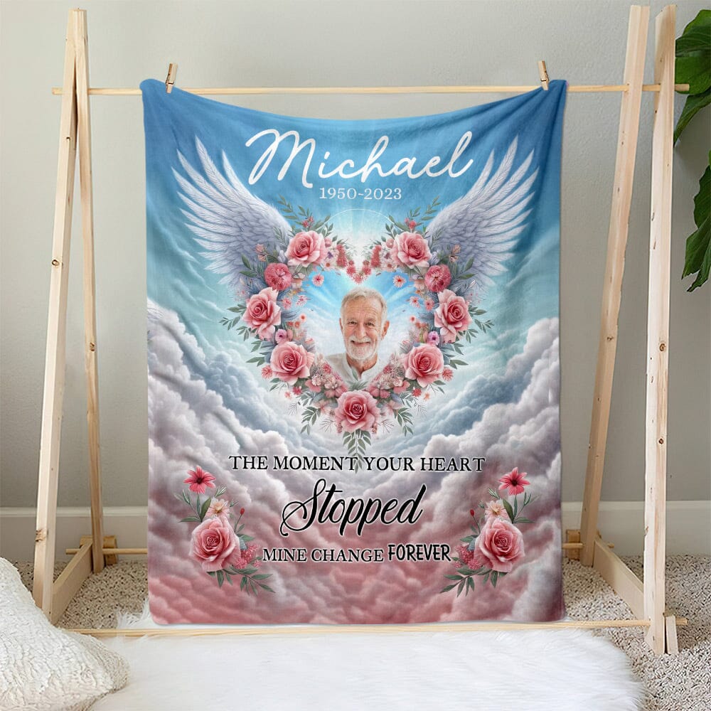 Personalized Angel Wings Memorial Blanket Custom Photo - A Big Piece Of My Heart Lives In Heaven - NTD14DEC23NY2 Fleece Blanket HumanCustom - Unique Personalized Gifts Made Just for You 