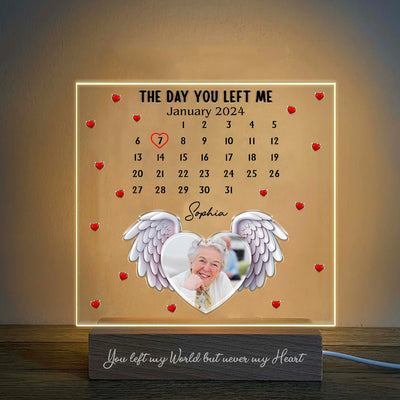 Memorial Calendar Upload Photo Heart Wings, The Day You Left Me, I am Always with You Personalized Acrylic Block LED Night Light LPL09MAY24NY1