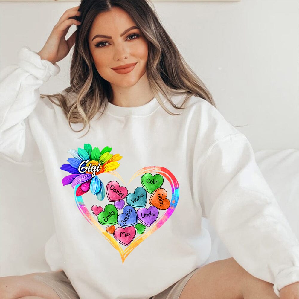 Colorful Sunflower Grandma Mom Heart Loads Of Love Personalized Sweatshirt LPL13NOV23NY3 White Sweatshirt HumanCustom - Unique Personalized Gifts Made Just for You 