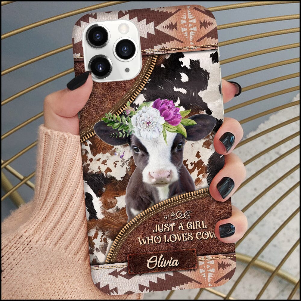 Love Cow Breeds Cattle Farm, Just A Girl Who Love Cows SouthWestern Leather Texture Personalized Phone Case LPL18DEC23NY1 Silicone Phone Case HumanCustom - Unique Personalized Gifts Made Just for You 