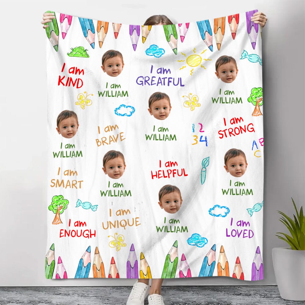 Kid Affirmations I Am Kind Smart Loved - Personalized Custom Photo Upload Blanket - NTD18DEC23NY1 Fleece Blanket HumanCustom - Unique Personalized Gifts Made Just for You 