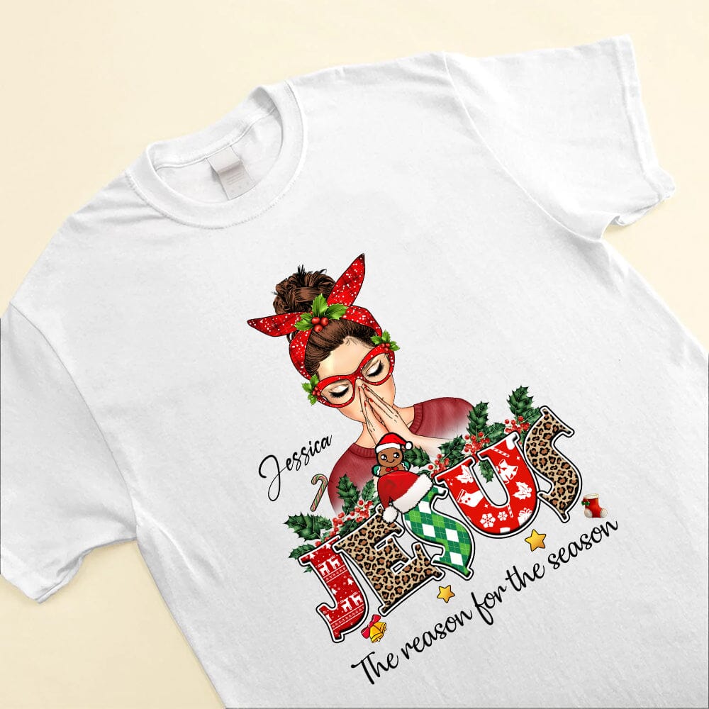 Personalized Christmas Woman Praying God Jesus The Reason For The Season Shirt LPL20OCT23NY1 White T-shirt and Hoodie HumanCustom - Unique Personalized Gifts Made Just for You 