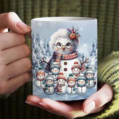 Snowman Grandma With Adorable Grandkids - Personalized Mug - NTD08NOV23NY1 White Mug Edge HumanCustom - Unique Personalized Gifts Made Just for You