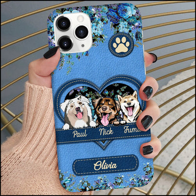 Dog Mom Fur Mama Puppy Pet Lover Leather Heart Floral Background Personalized Phone case HLD24MAY23NY1