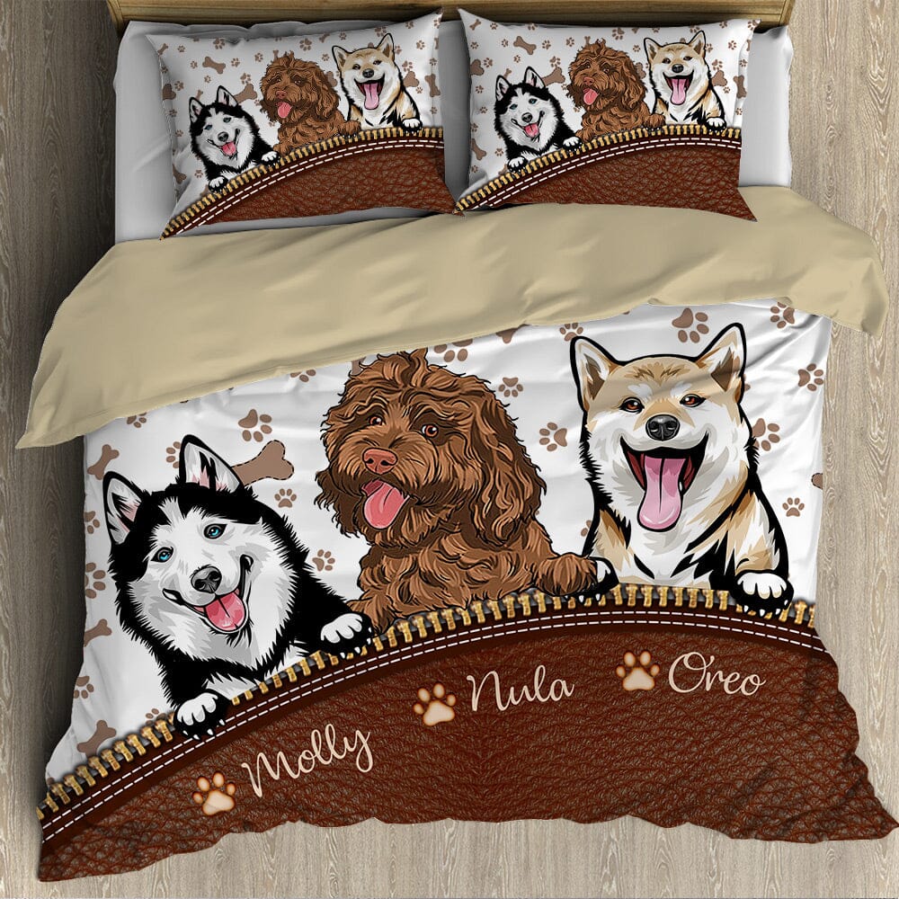 Personalized Dog Mom Dad Puppy Pet Dogs Lover Leather Pattern Bedding Set LPL07DEC23NY1 Bedding Set HumanCustom - Unique Personalized Gifts Made Just for You US TWIN 