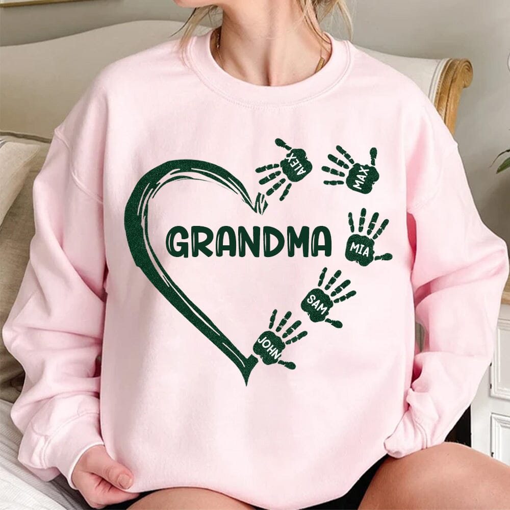 Grandma Mom Heart Kids' Handprints Custom Names Personalized Sweatshirt NVL23OCT23NY2 White T-shirt and Hoodie HumanCustom - Unique Personalized Gifts Made Just for You 