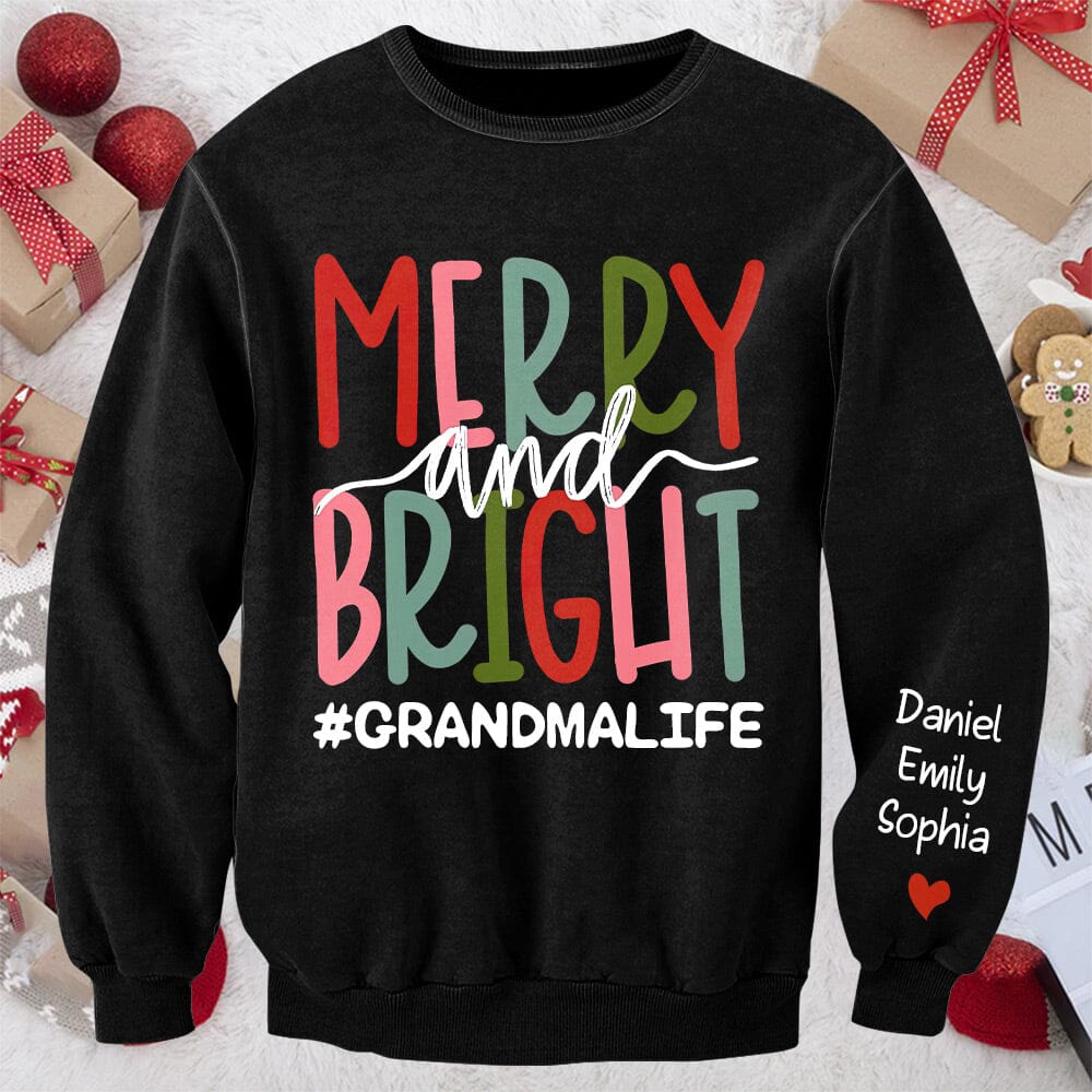 Merry And Bright Christmas Grandma With Grandkids Name Personalized Sweatshirt HTN03NOV23NY1 2d sweatshirt HumanCustom - Unique Personalized Gifts Made Just for You 