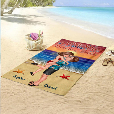 I Love You To The Beach And Back Couples Personalized Beach Towel NVL14JUL23NY2